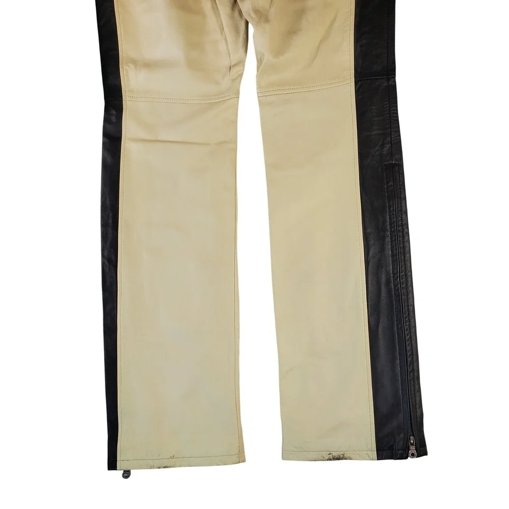 Harley Davidson Womens Leather Vest and Pants Set Cream Black Biker Riding Gear - Picture 9 of 16